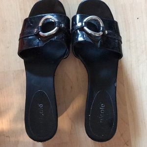 Black wedge sandals